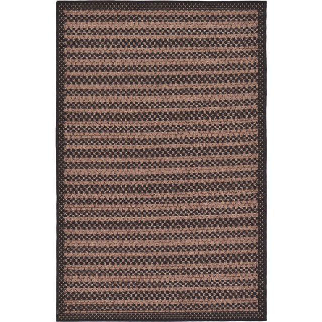 Unique Loom Outdoor Collection Transitional Indoor & Outdoor Casual Striped Tonal Border Area Rug, 3 ft 3 in x 5 ft, Black/Brown