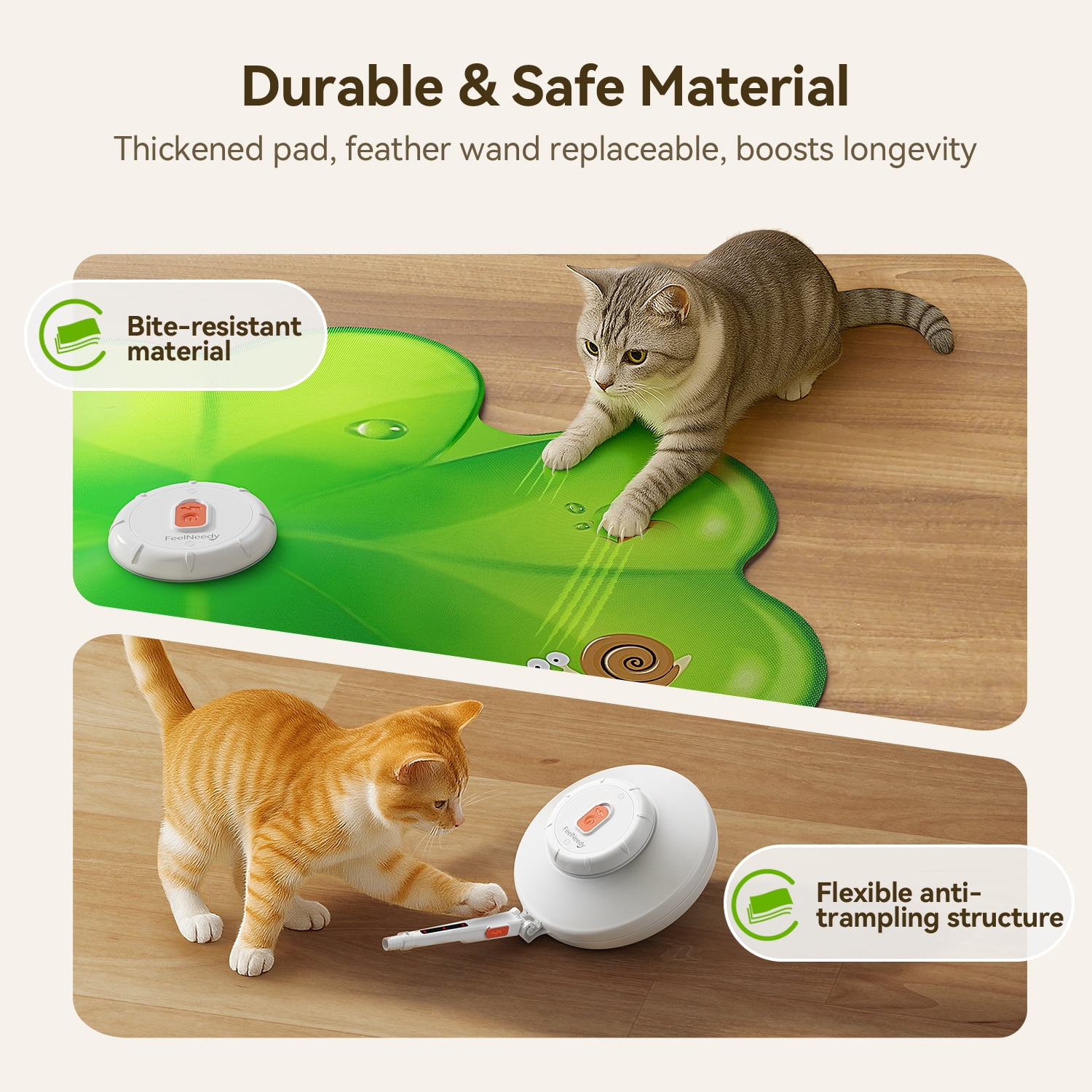 FeelNeedy 2 in 1 Interactive Cat Toys for Indoor Cats, Automatic Rechargeable Hide and Seek Cat Toy with Moving Concealed Feathers and Red Dot for Cats and Kittens Self Playing