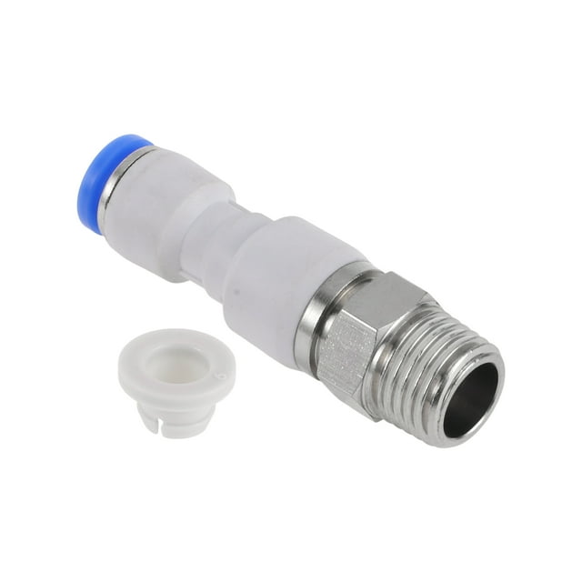 Accesorios de conexión rápida para aire Unique Bargains 0.24" codo de rosca externa de plástico y metal 1/4" BSPT 1 pieza tono azul blanco plateado