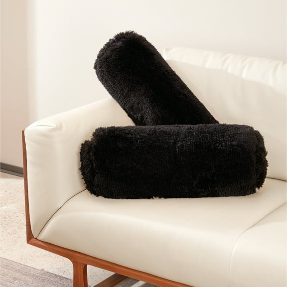 Cheer Collection Shaggy Long Hair Bolster Pillow, Black
