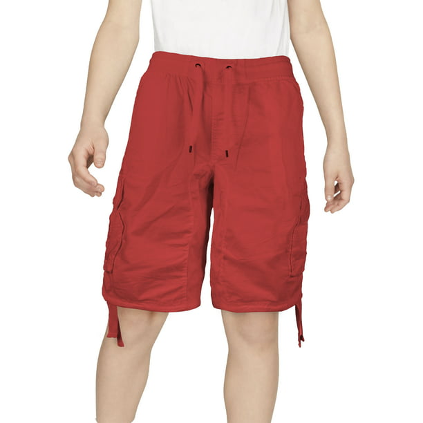Boys Elastic Waist Drawstring Multi Pocket Cotton Toddler Kid Cargo Shorts  (Red, 18)