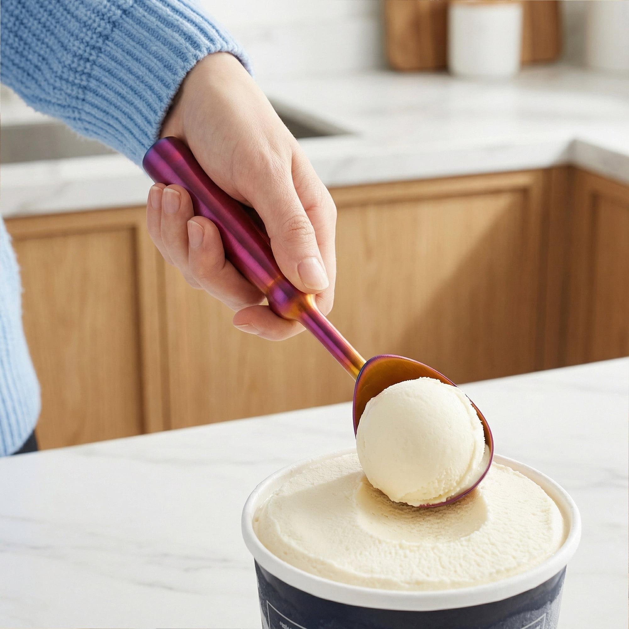 Unique Bargains Stainless Steel Ice Cream Scoop for Easy Release Red