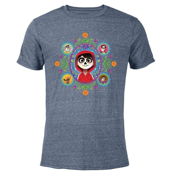 Disney and Pixar’s Coco Miguel Colorful Florals - Short Sleeve Blended T-Shirt for Adults - Customized-Navy Heather