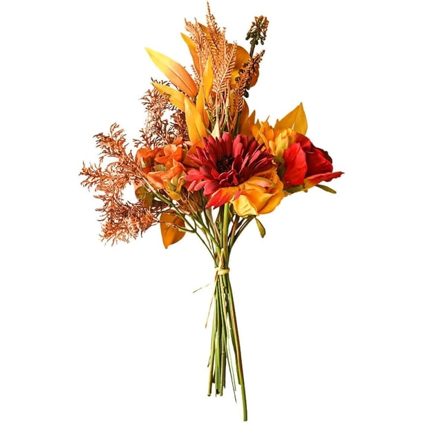 2 Ramos De Flores Artificiales De Otoño - Color Naranja, 35cm, Para Decoración Y Centros De Mesa