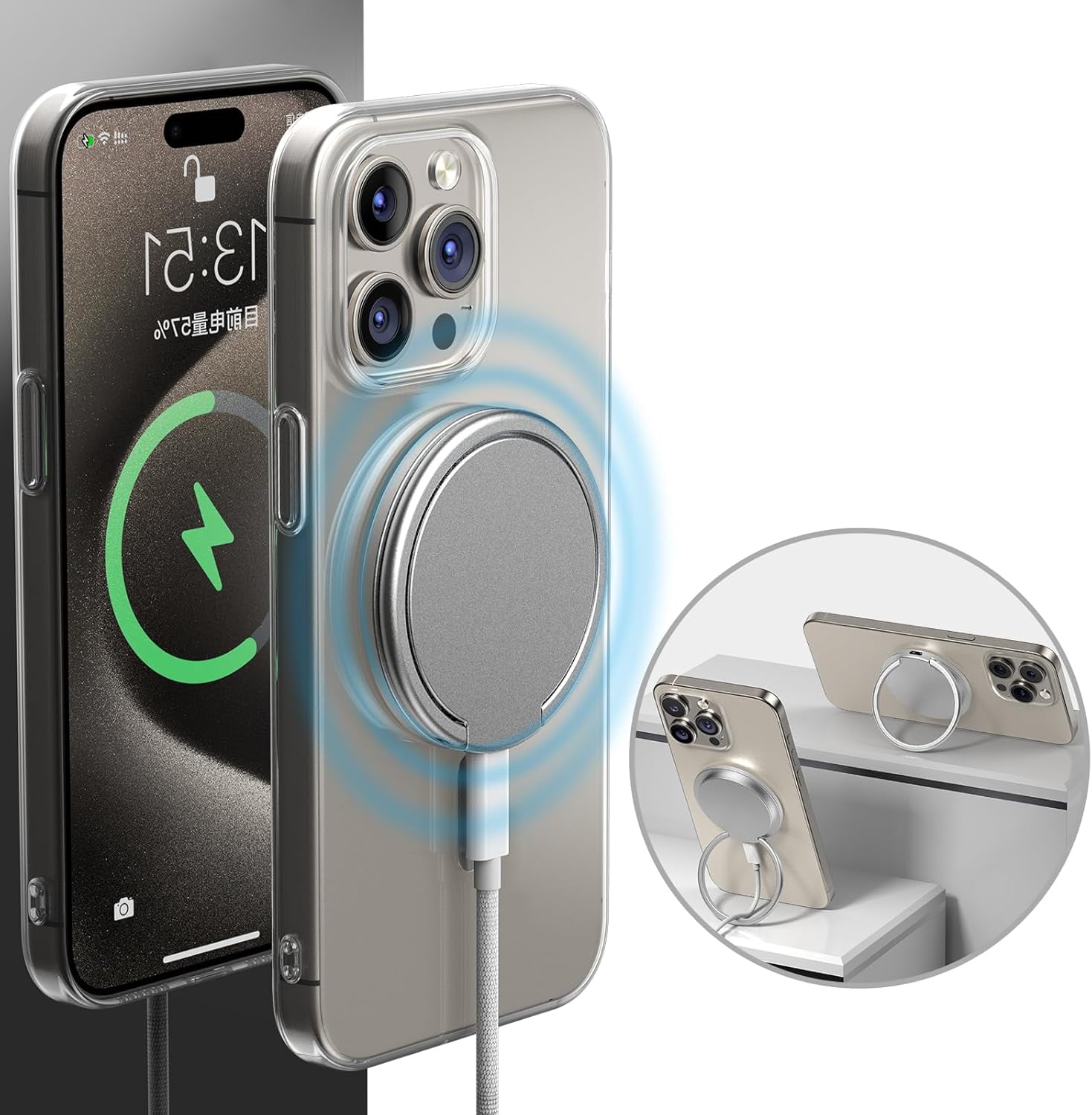 NEOYFC for Wireless Charger for iPhone, 15w Mag-Safe Charger for iPhone 16 Pro Max/16 Pro/16 Plus/16/15/15 Pro/15 Plus/15 Pro Max Series,and Android, AirPods 3/2/Pro, Silver
