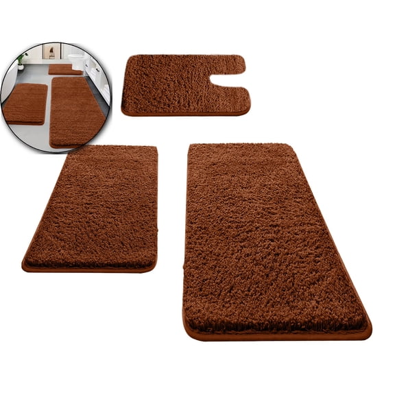 Microfiber Bathroom Rugs and Mats Sets 3 Pieces Extra Thick Bath Mat Absorbent Soft Shaggy Washable Quick Dry Rug for Bath Room Floor Restroom