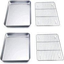 Casewin Baking Sheet with Rack Set, Stainless Steel Cookie Sheet Baking Pans with Cooling Rack, Non Toxic & Healthy, Rust Free & Heavy Duty, Mirror Finish & Easy Clean, Dishwasher Safe - 4 Pieces