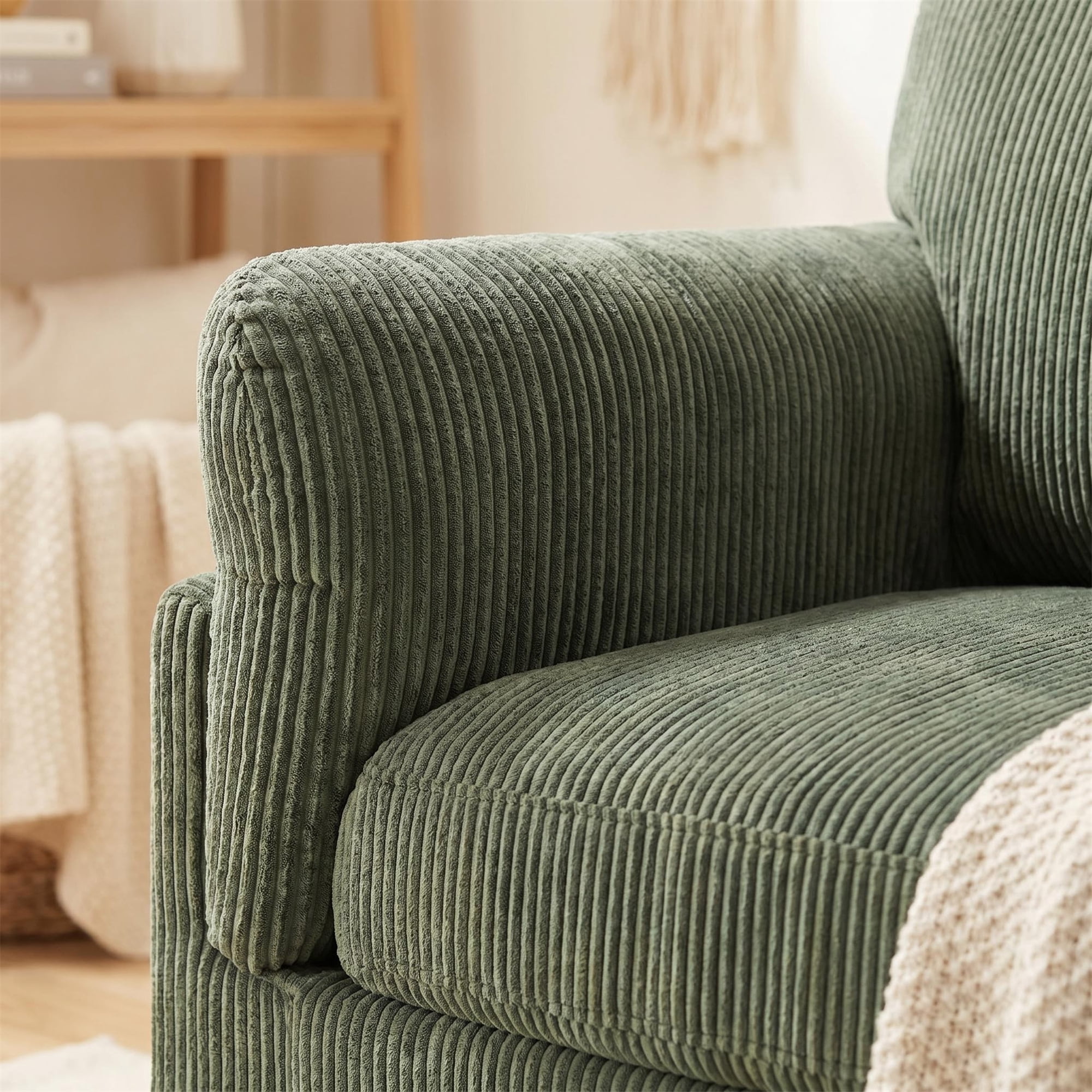 Aukfa 83" Pillow Top Arm Sofa 3 Seat Deep Seat Upholstered Couch for Living Room Bedroom, Corduroy, Green