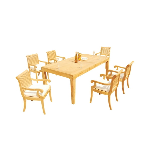 Grade-A Teak Dining Set: 6 Seater 7 Pc: 122" Caranas Rectangle Table And 6 Giva Arm Chairs Outdoor Patio WholesaleTeak #51GV2907