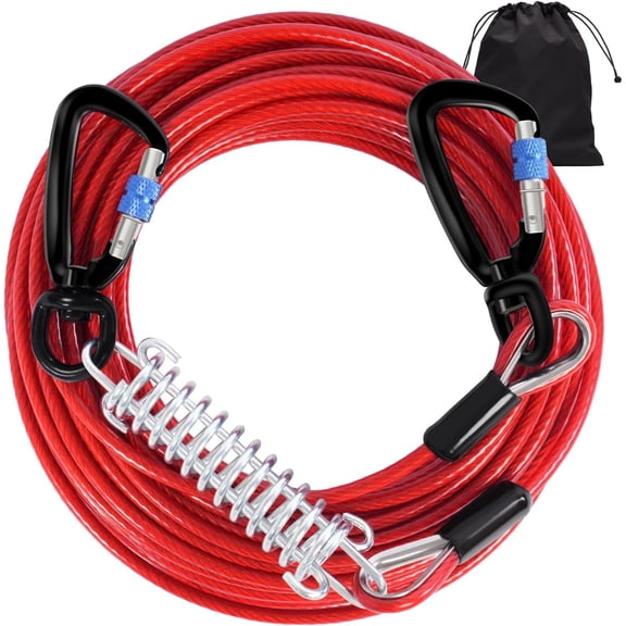 Furggis Heavy Duty Dog Tie-Out Cable with Shock-Absorbing Spring and Locking Swivel Clip, 20 ft