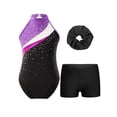 thumbnail image 3 of Aislor Girls Sleeveless Gymnastics Leotard Ballet Dance Unitard with Shorts and Hair Band Set Purple&Black 10, 3 of 7