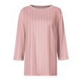 thumbnail image 5 of CLOISE Tees for Women Fall Cute Striped Blouses Round Neck 3/4 Sleeve Tees Tunic Basic Tops Elegant Clothes Pink XL, 5 of 5