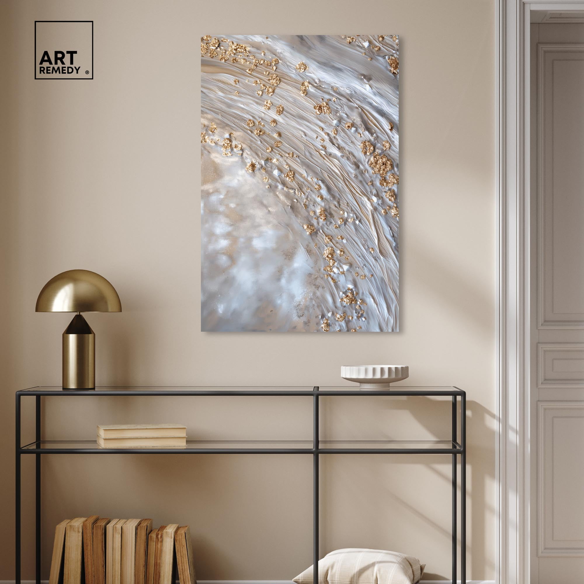 Shimmering Milky Canvas Elegant Gold Abstract by Art Remedy, Gallery Wrapped, 24" x 36"