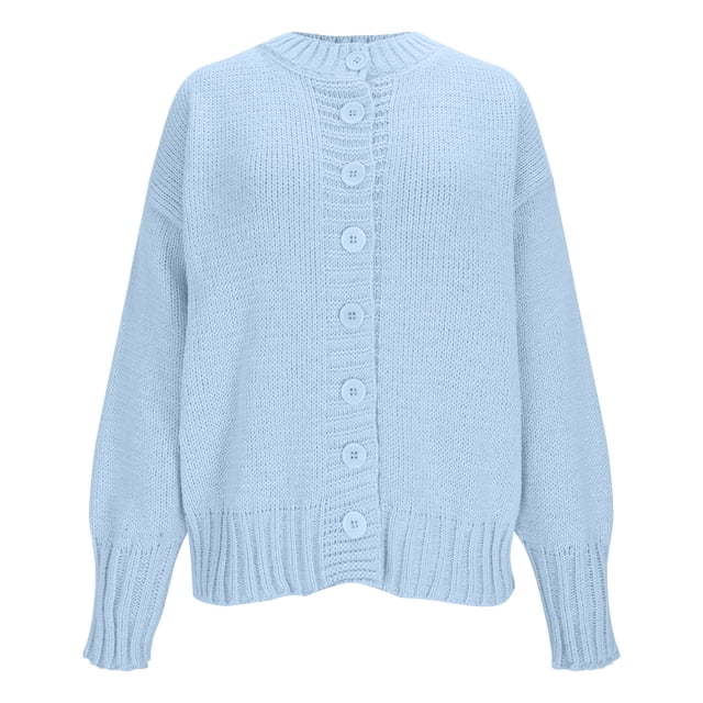 Womens Cardigan Sweaters Women's Solid Color Long-Sleeved Button-Knit Cardigan Sweater Coat
