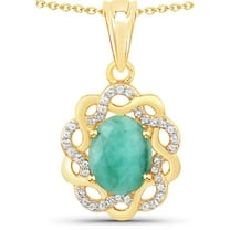 Fine Color Jewels Genuine Emerald and White Topaz Necklace in 925 Sterling Silver 14K Yellow Gold Plated 2.78 Carat May Birthstone Gift for Women