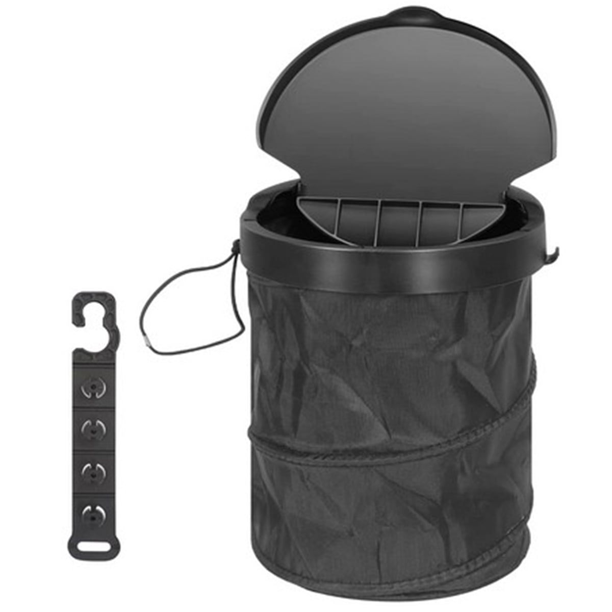 Car Trash Can With Lid – Collapsible, Leak‑Proof Hanging Garbage Bin For Cars, SUVs & Trucks, Includes Mesh Pockets (Black)