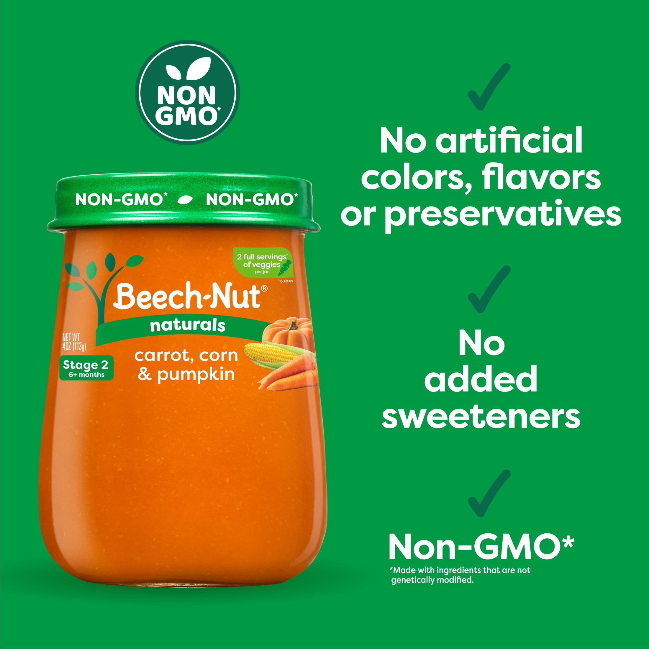 (10 pack) Beech-Nut Naturals Stage 2 Baby Food, Carrots Sweet Corn & Pumpkin, 4 oz Jar
