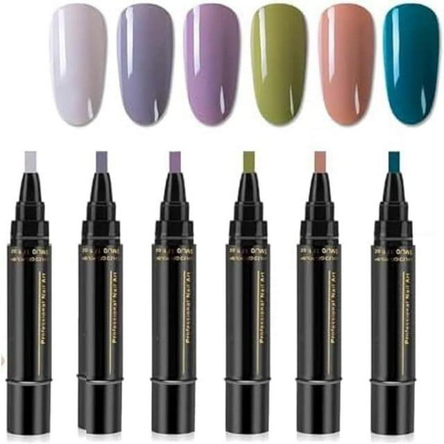 6PCSPolishey Stylos de Vernis à Ongles 3 en 1 Ensemble de Stylos de Vernis Gel