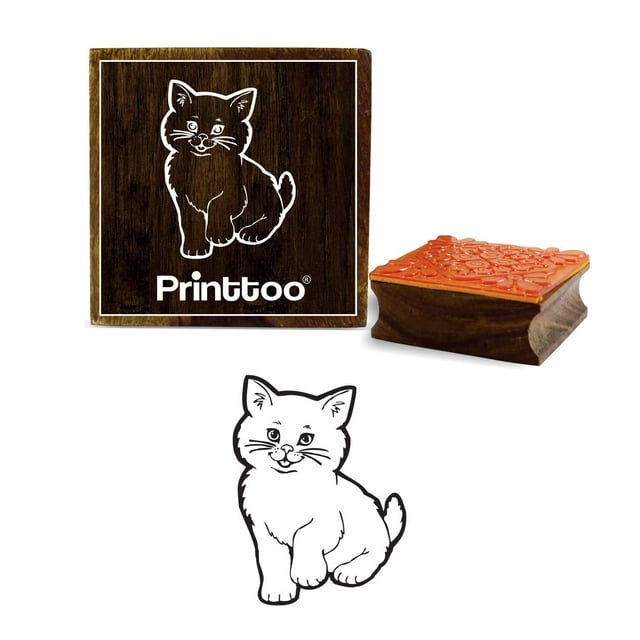 Printtoo Christmas Secret Santa Gift Square Cat Pattern Wooden Rubber Stamps-4 x 4 Inches