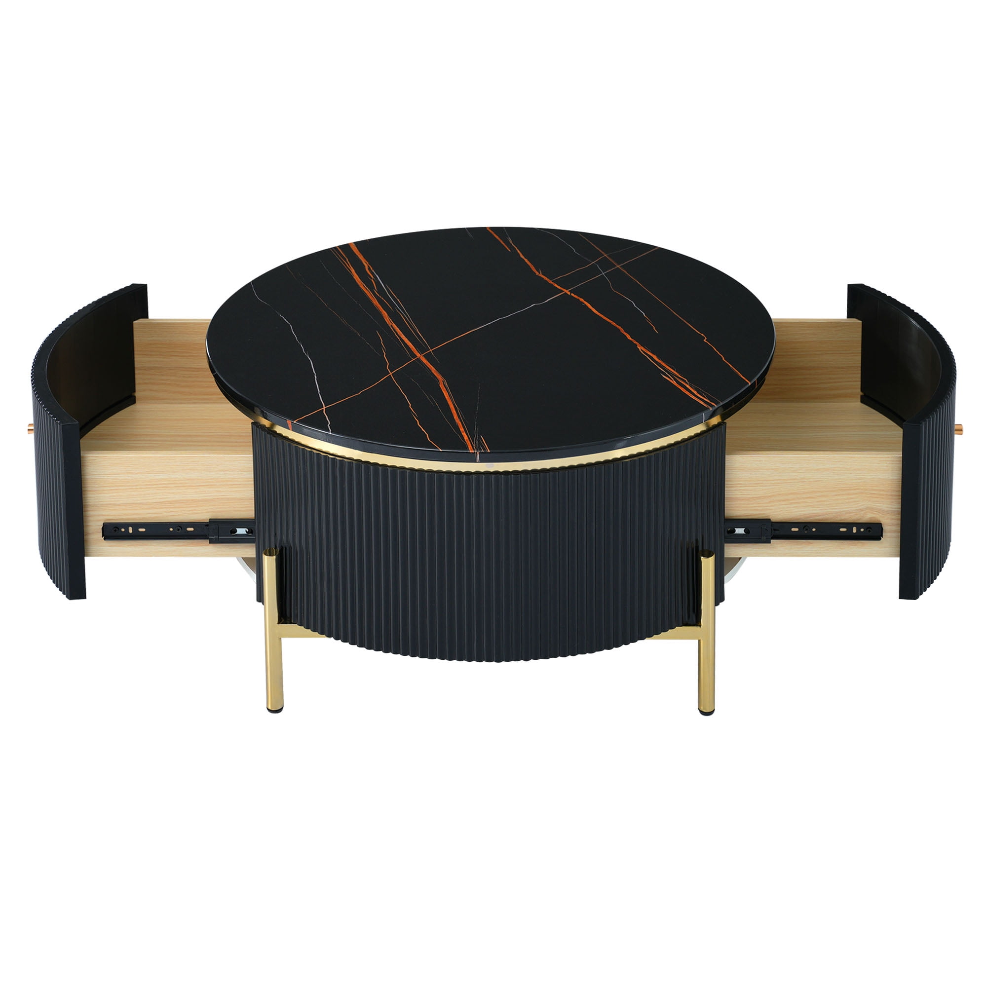 Euroco Modern Round Coffee Table with 2 large Drawers Storage Accent Table(31.5'')