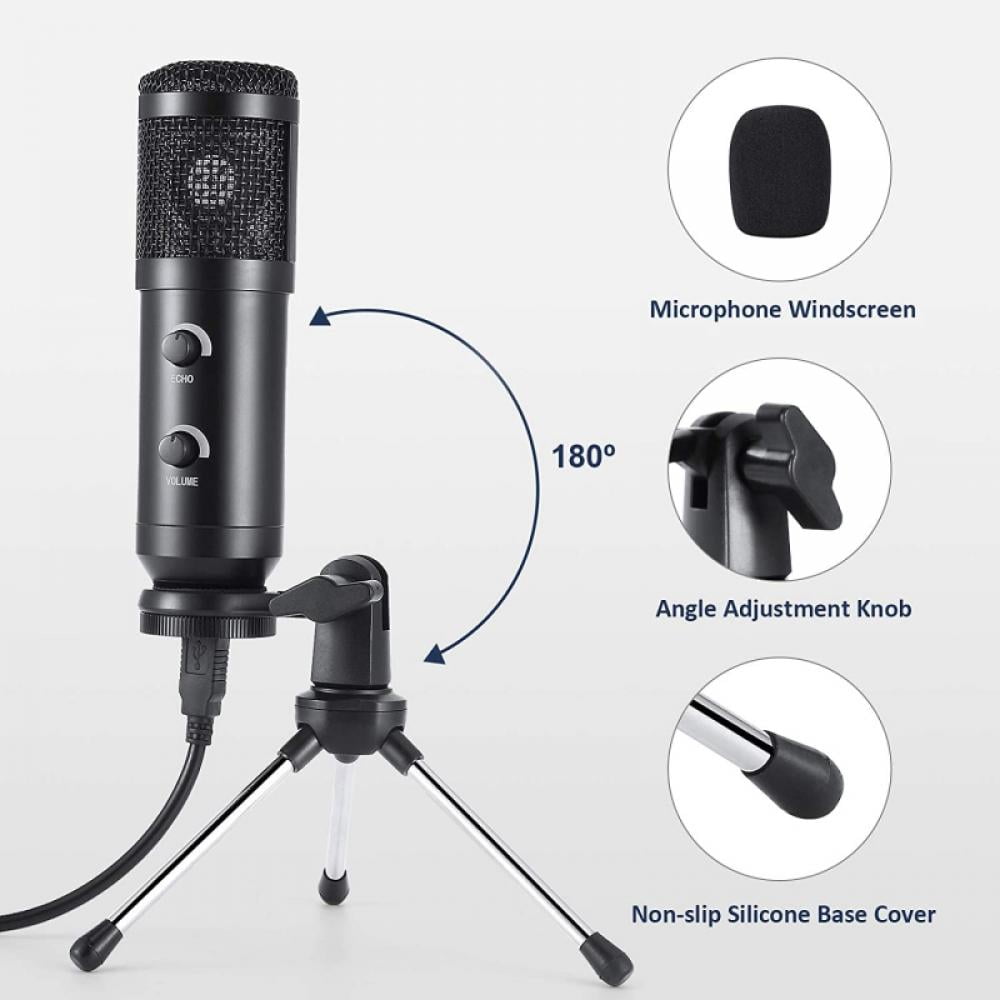 USB Microphone with Mic Gain, 48KHZ/16bit Podcast PC Computer Condenser Mic  for Recording, Gaming, Streaming, Voice Over, YouTube, Twitch, Skype, 