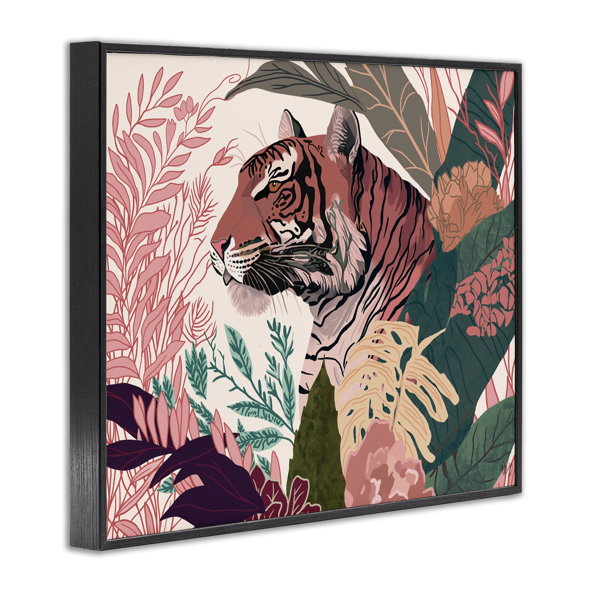 Stupell Industries Tiger Peeking from Leaves Animals & Insects Painting Black Framed Art Print Wall Art, 30 x 24
