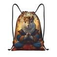 thumbnail image 1 of Xecao Maple Leaf Meditating Squirrel Pattern Sports Drawstring Backpack - String Swim Gym Bag with Wet Proof Pocket for Women&Men-Medium, 1 of 6