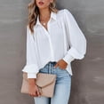thumbnail image 3 of Blusa Manga Larga Solapa Color Puro Con Botones Ormromra Casual Tops De Moda Para Mujer Blanco S, 3 of 6