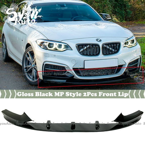 FITS 2014-2021 BMW F22 2 SERIES GLOSSY BLACK MP STYLE 2PCS FRONT BUMPER LIP SPLITTER KIT