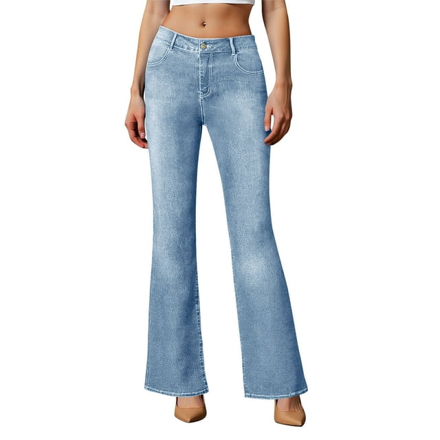 AUNVITO Women's Slim Bootcut Jeans with Pockets Casual and Versatile Style