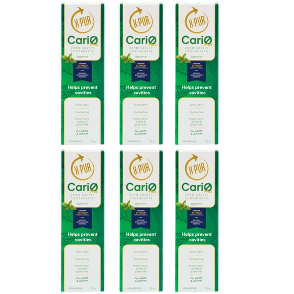 X-PUR CariØ Plus Pâte Dentifrice 25 % Xylitol et Citrox - Saveur Menthe Dentifrice Sans Fluorure Adulte / Enfants - Lot de 6