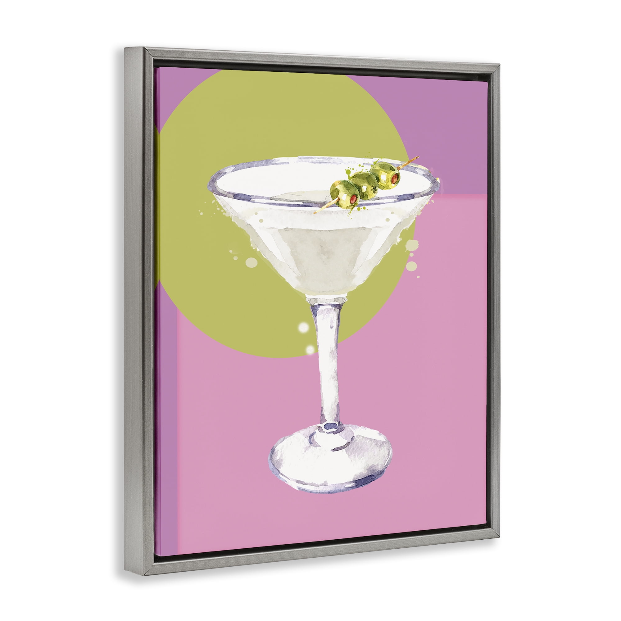 Stupell Industries Olive Martini Cocktail Food & Beverage Painting Gray Floater Framed Canvas Art Print Wall Art, 25 x 31