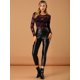 thumbnail image 3 of Blusa de punto de encaje Allegra K Cuello Redondo manga larga transparente de Malla chevron para Mujer Borgo?a S, 3 of 6