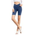 thumbnail image 5 of Xinsrenus Women's Solid Color Crossover High-Waist Denim Shorts Stretchy Slim Fit Pants Outdoor Sports Bottoms with Pockets, 5 of 7