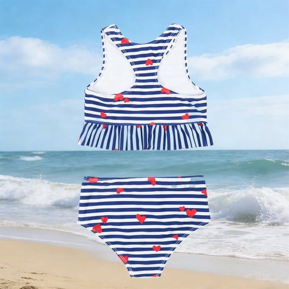 Xmyrz Swimsuit For Girls 2 Piece Striped Cute High Waist Tankini Set Bathing Suits For Teens