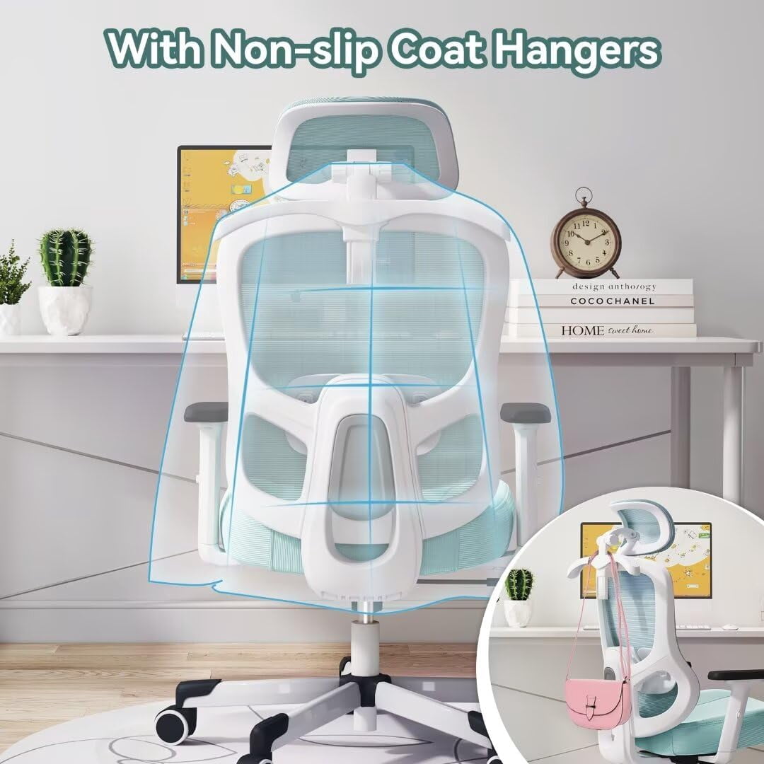 Ergonomic Office Chair With adjustable Lumbar Support, Breathable Mesh, Rotating tilt Lock，Bule