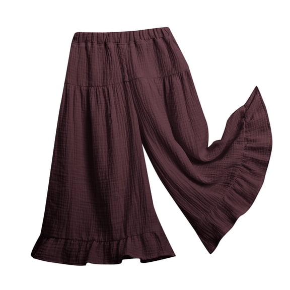 XXWXYD Little Girls Palazz𝗈 Pants Toddler Girls Palazz𝗈 Pants Flowy Wide Leg Cotton Linen Pants Kids Toddler Baby Elastic Waist Loose Ruffled Trousers