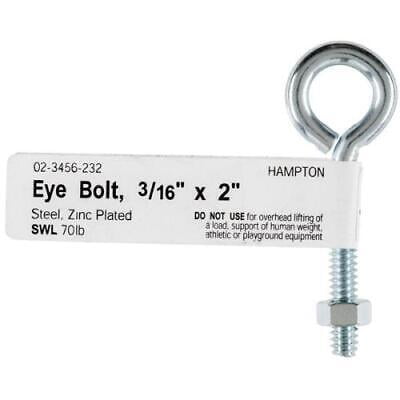 

3Pc Hampton 3/16 in. x 2 in. L Zinc-Plated Steel Eyebolt Nut Included (Pack of 10)