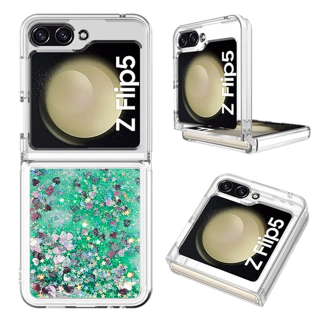 Case for FOXDOCK Sansung Galaxy Z Flip 5 Full Corner Protection Glitter Phone Case with Ring Holder