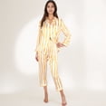 thumbnail image 7 of Women's Striped Satin Pajama Set with Long Sleeve Button Top and Cropped Pants - Large, Yellow, 7 of 7