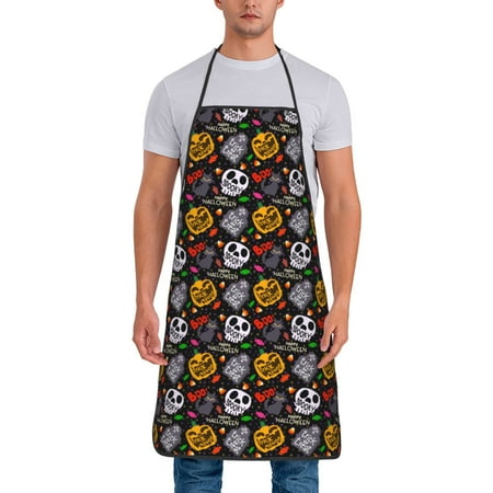 

Xecao Pumpkin And Flying Bat Print Funny BBQ Chef Aprons for Men Women Adjustable Kitchen Cooking Aprons with Pocket Waterproof Oil Proof No Pilling Fading