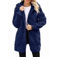thumbnail image 2 of Womens Fleece Zip Up Jacket with Pockets Oversized Long Hoodie Fuzzy Long Sleeves Jackets Warm Teddy Coat Blue S, 2 of 8