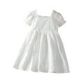 thumbnail image 2 of JDQJBZ Robe à Manches Courtes pour Filles Col en Dentelle Blanc Uni Princesse Tenue Décontractée pour 2-12 Ans, 2 of 5