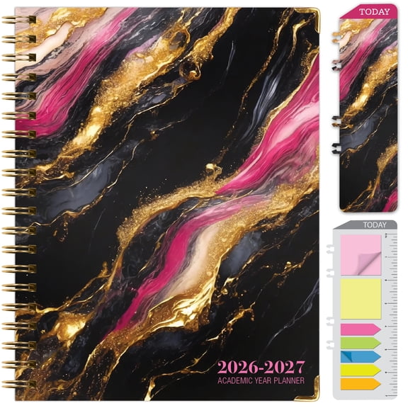 2026-2027 Excello Brands 8.5" x 11" Academic Year Hardcover Fashion Planner, Weekly/Monthly, 14 Month, Dark Gold Marble