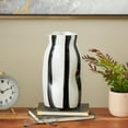 thumbnail image 2 of DecMode 12" Concaved Round White Glass Vase with Black Stripes, 2 of 9
