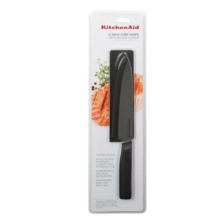 Kitchenaid Classic Ceramic Chef Knife with Endcap and Blade Cover, 6-inch,  Black 