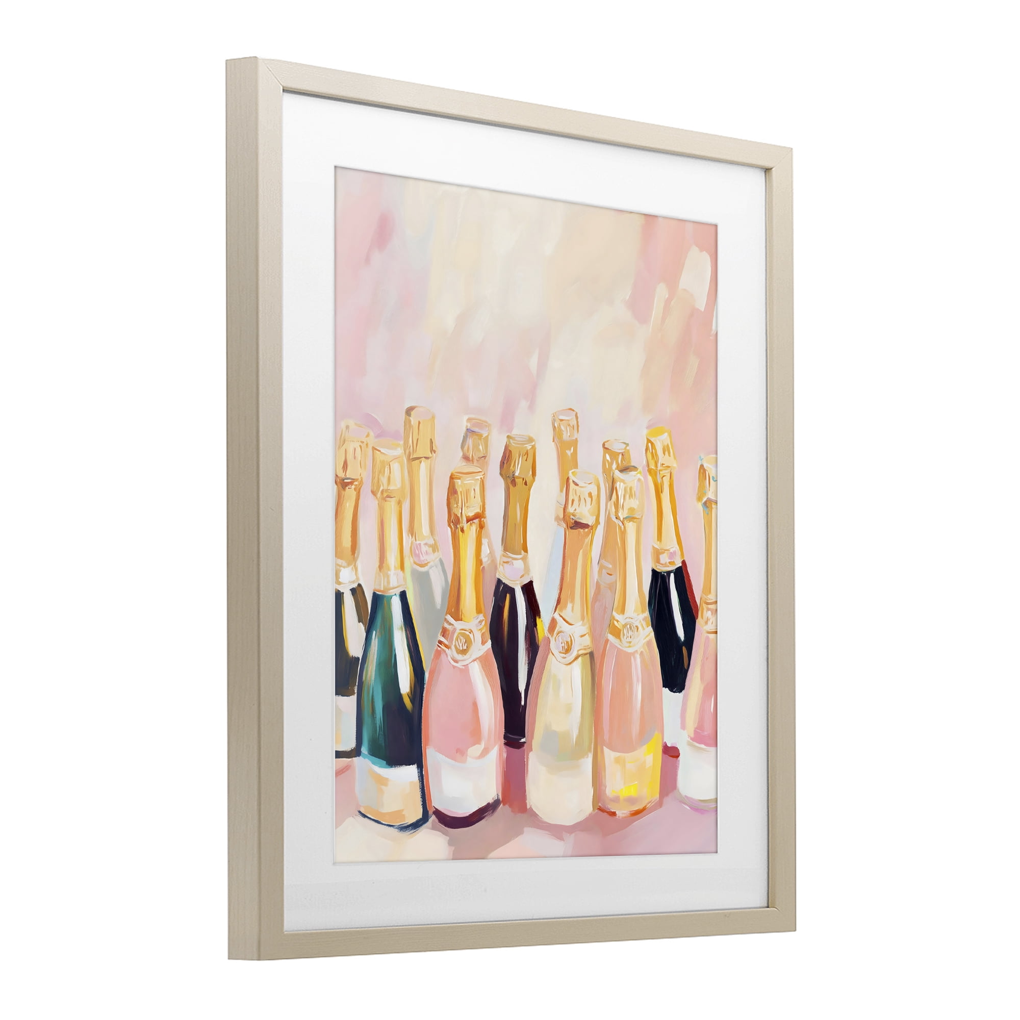 Stupell Industries Blush Champagne Bottles Collection Birch Framed Print Under Glass, design by The Prints Vibe