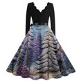 thumbnail image 4 of Christmas Dresses for Women Women's Casual And Fashionable Christmas Print V Neck Big Hem Dress Long Sleeved Dress with Christmas Tree Print for Holiday Party,Purple,S, 4 of 4