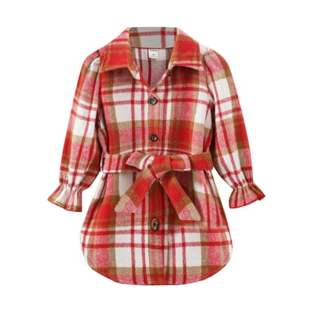 

Fsqjgq Girl Dress 6 Year Old Fashion Kids Girls Boys Fleece Flannel Shirts Jacket Plaid Printed Long Sleeve Single Coats with Belt Party Wear Dress for Girls Of 18 Yrs Polyester Red 130