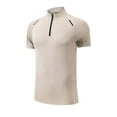 thumbnail image 2 of UVEASISHA Mens Quick Dry Workout Shirts Quarter Zip Mock Neck Short Sleeve Moisture Wicking Performance T-Shirts Compression Casual Athletic Pullover Beige XL, 2 of 5